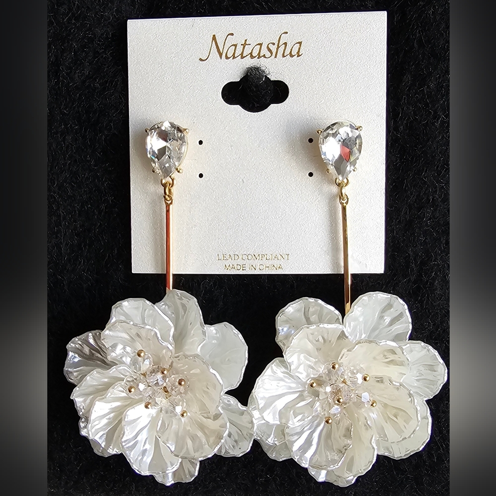 Natasha White Pedal and Diamond Earrings